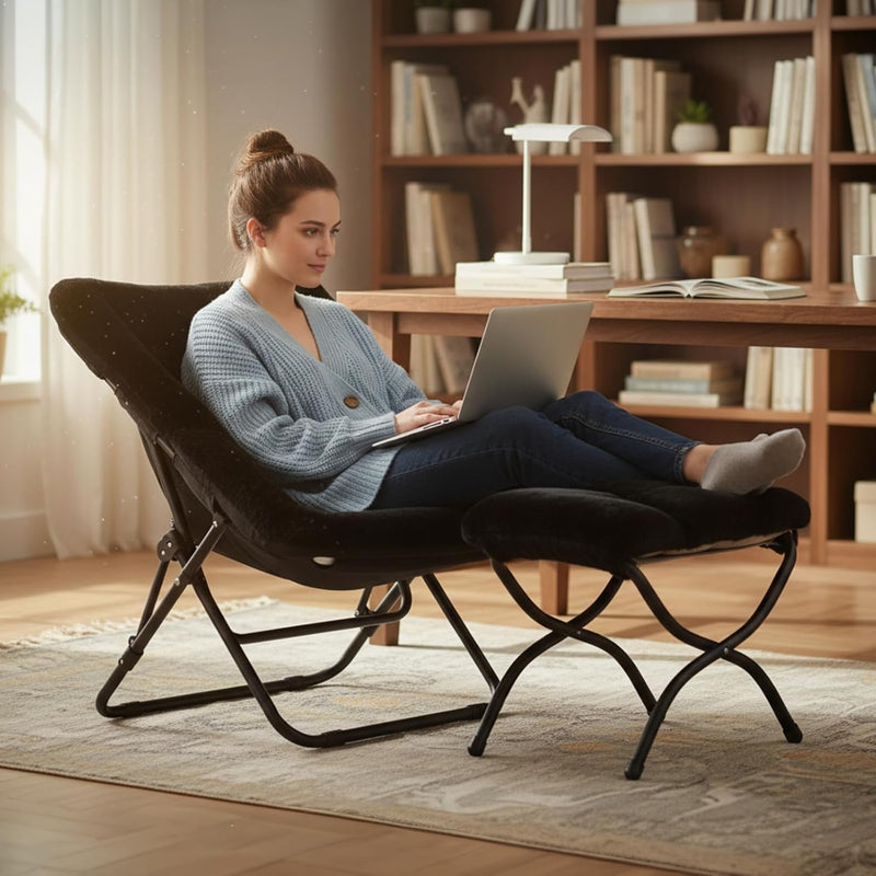 Comfy Saucer Chair with Ottoman Oversized Foldable Faux