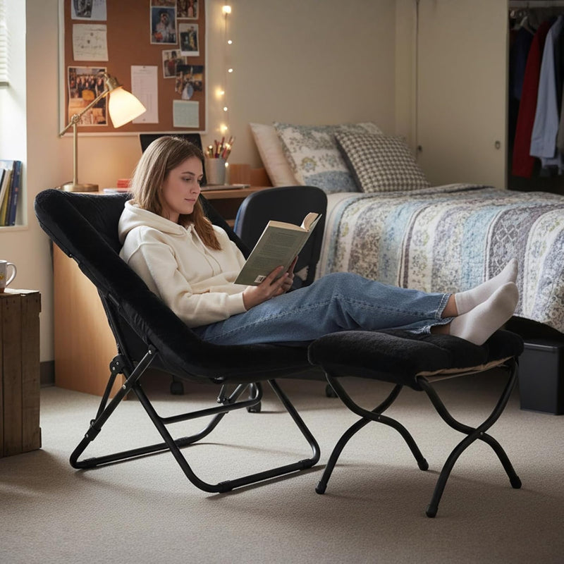 Comfy Saucer Chair with Ottoman Oversized Foldable Faux