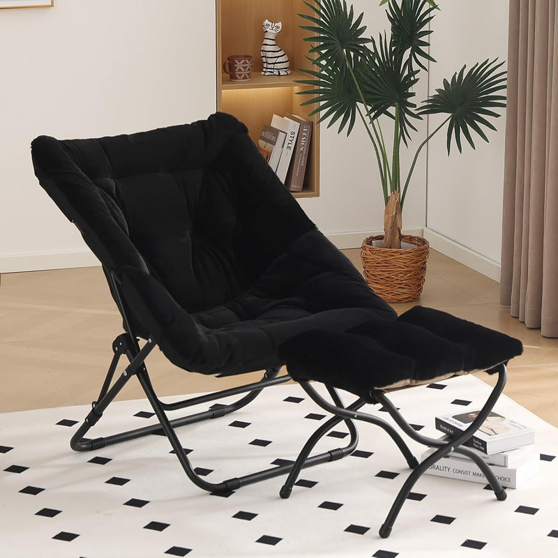Comfy Saucer Chair with Ottoman Oversized Foldable Faux