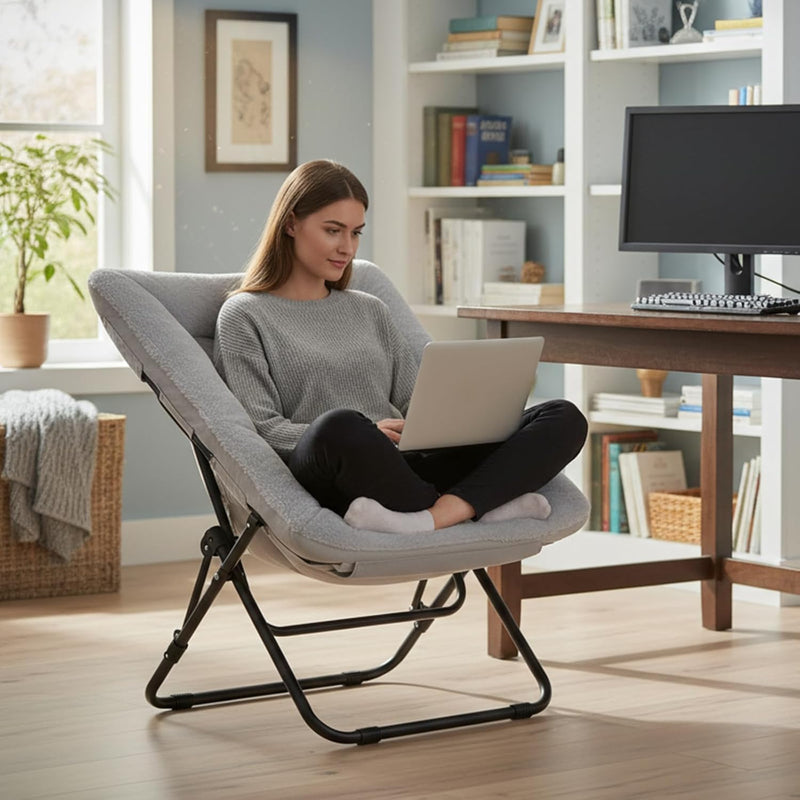 Comfy Saucer Chair with Ottoman Oversized Foldable Faux