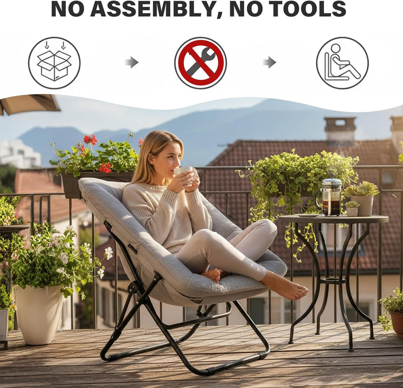 Comfy Saucer Chair with Ottoman Oversized Foldable Faux
