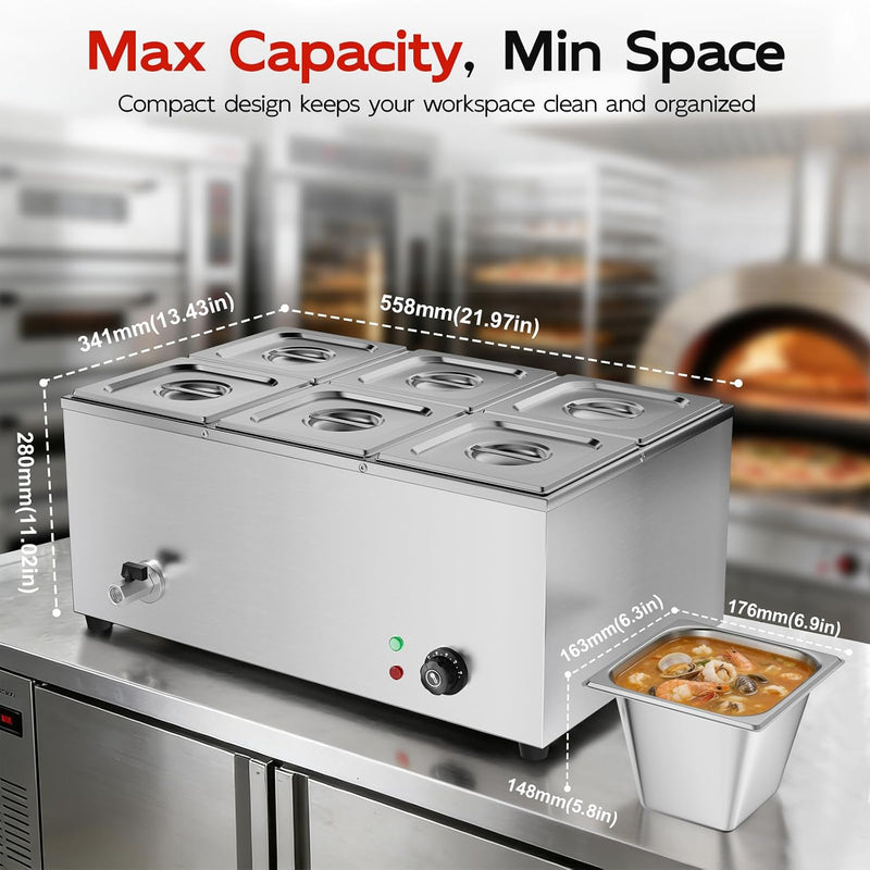 Commercial Bain Marie 1500W Stainless Steel Electric Food