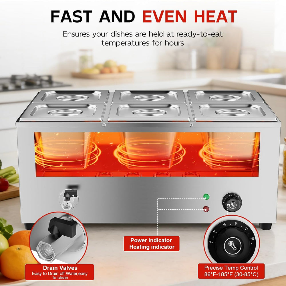 Commercial Bain Marie 1500W Stainless Steel Electric Food