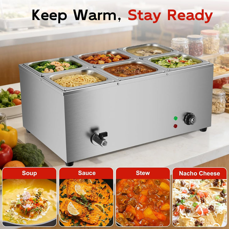 Commercial Bain Marie 1500W Stainless Steel Electric Food