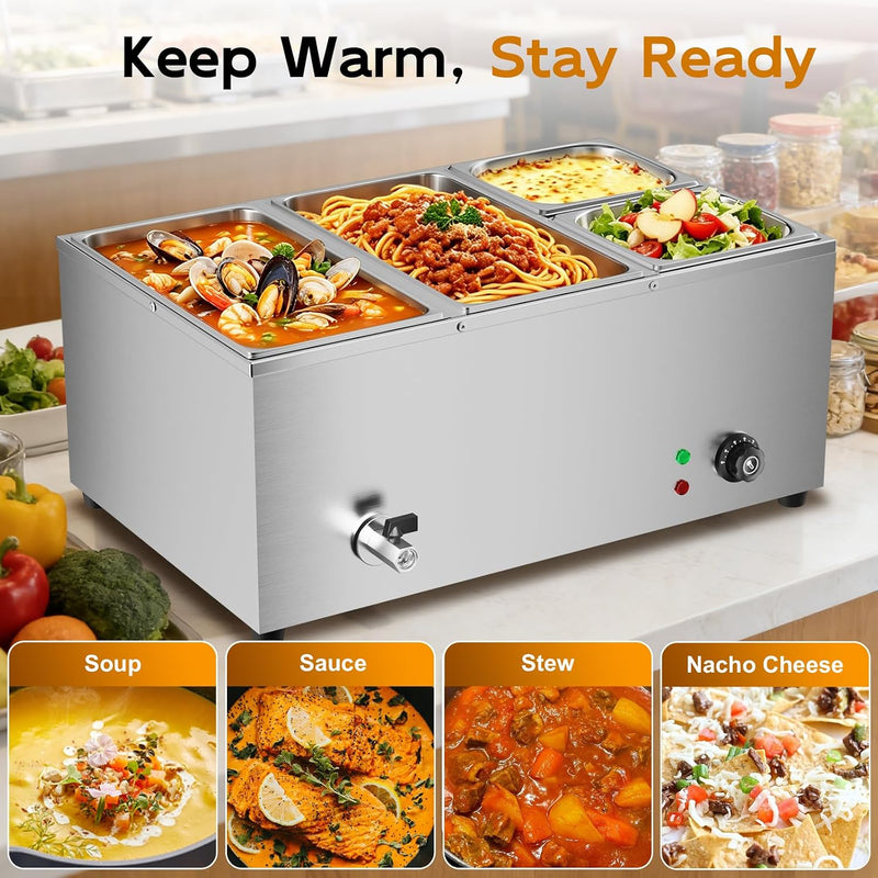 Commercial Bain Marie 1500W Stainless Steel Electric Food