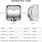 Commercial Hand Dryer Heavy Duty Stainless Steel 10-15s