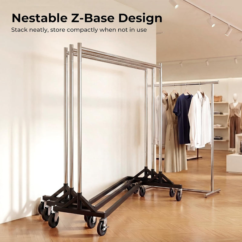 Commercial Heavy Duty Clothing Rack Z Base Rolling