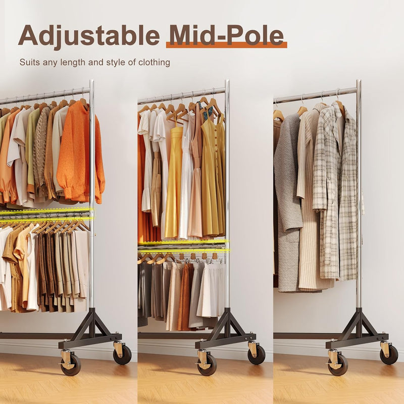 Commercial Heavy Duty Clothing Rack Z Base Rolling