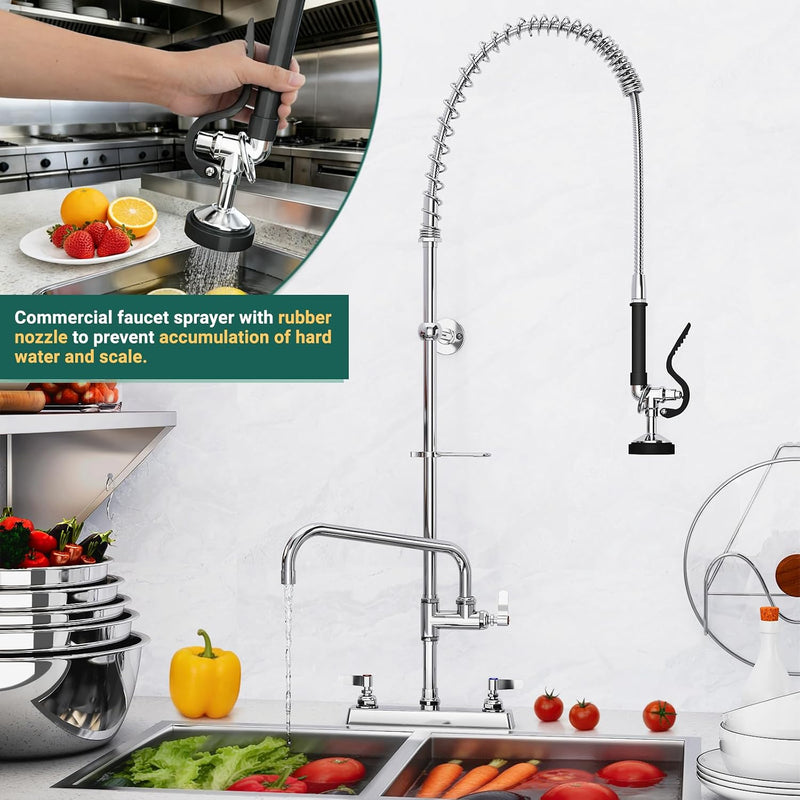 Commercial Kitchen Pre-Rinse Spray Tap Double Pedestal Faucet