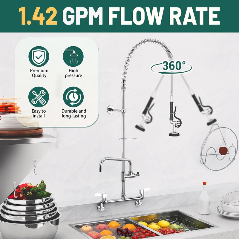 Commercial Kitchen Pre-Rinse Spray Tap Double Pedestal Faucet