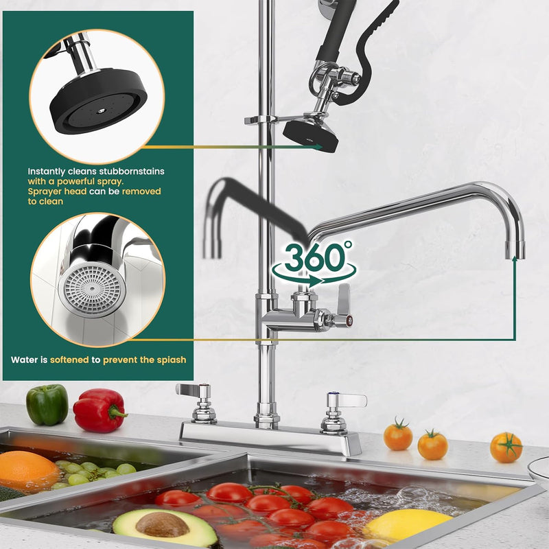 Commercial Kitchen Pre-Rinse Spray Tap Double Pedestal Faucet