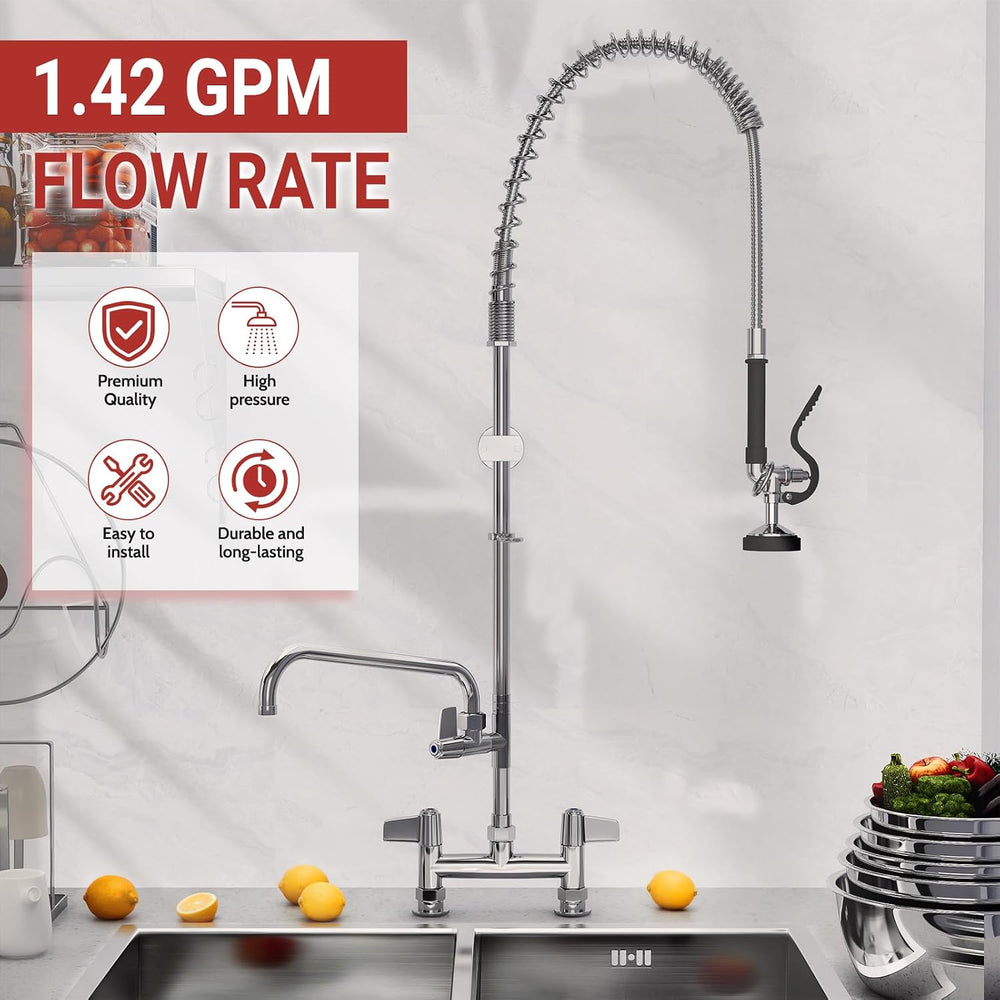 Commercial Kitchen Pre-Rinse Spray Tap Double Pedestal Faucet