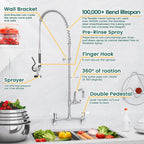 Commercial Kitchen Pre-Rinse Spray Tap Double Pedestal Faucet