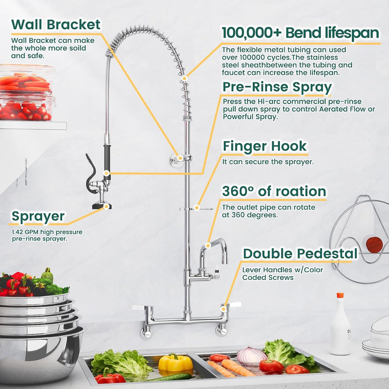 Commercial Kitchen Pre-Rinse Spray Tap Double Pedestal Faucet
