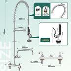 Commercial Kitchen Pre-Rinse Spray Tap Double Pedestal Faucet