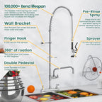 Commercial Kitchen Pre-Rinse Spray Tap Double Pedestal Faucet