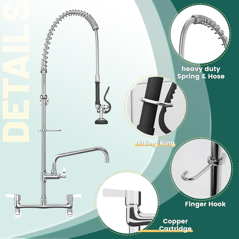 Commercial Kitchen Pre-Rinse Spray Tap Double Pedestal Faucet