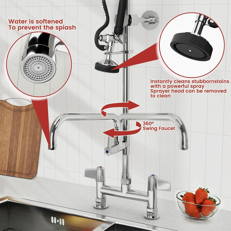 Commercial Kitchen Pre-Rinse Spray Tap Double Pedestal Faucet