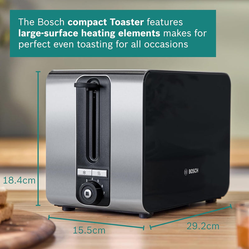 Compact 2 Slot Stainless Steel Toaster