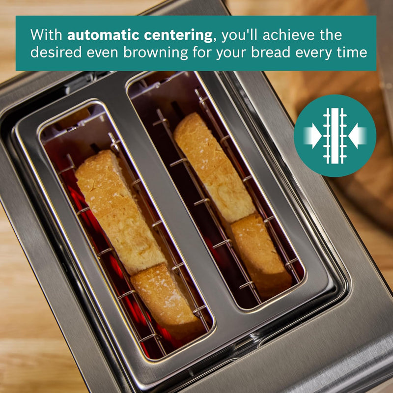 Compact 2 Slot Stainless Steel Toaster