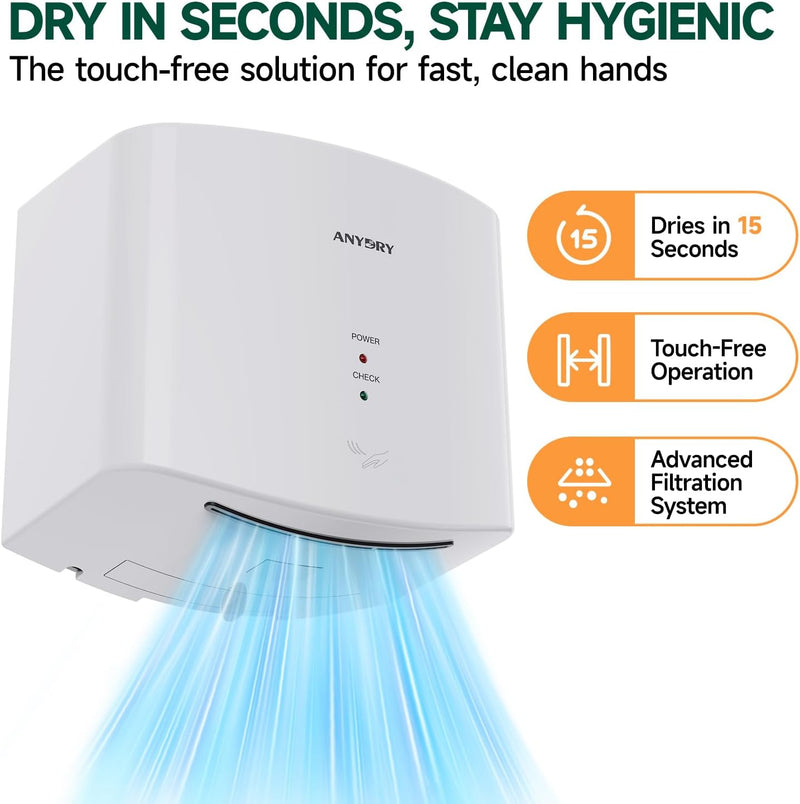 Compact Air Wiper Hand Dryer 15s High Speed