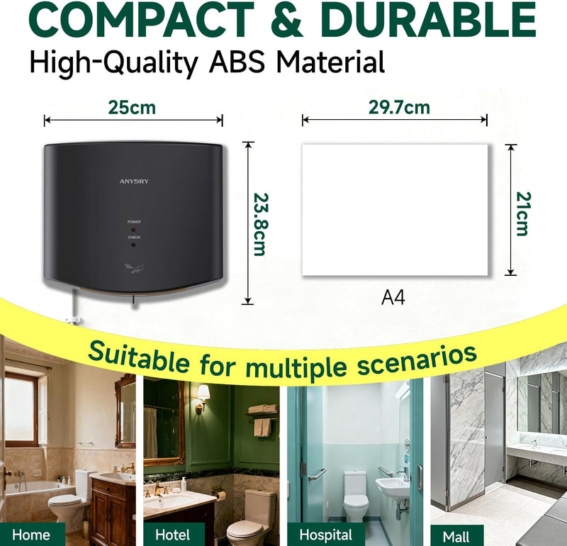 Compact Air Wiper Hand Dryer 15s High Speed