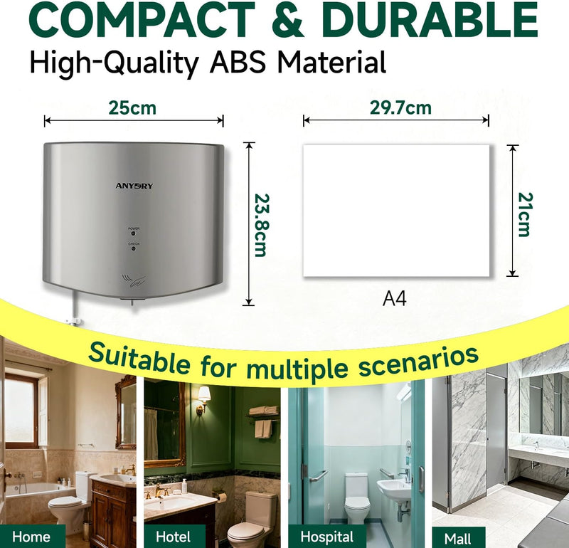 Compact Air Wiper Hand Dryer 15s High Speed