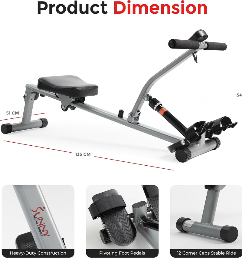 Compact Hydraulic Rower with 12-Level Resistance