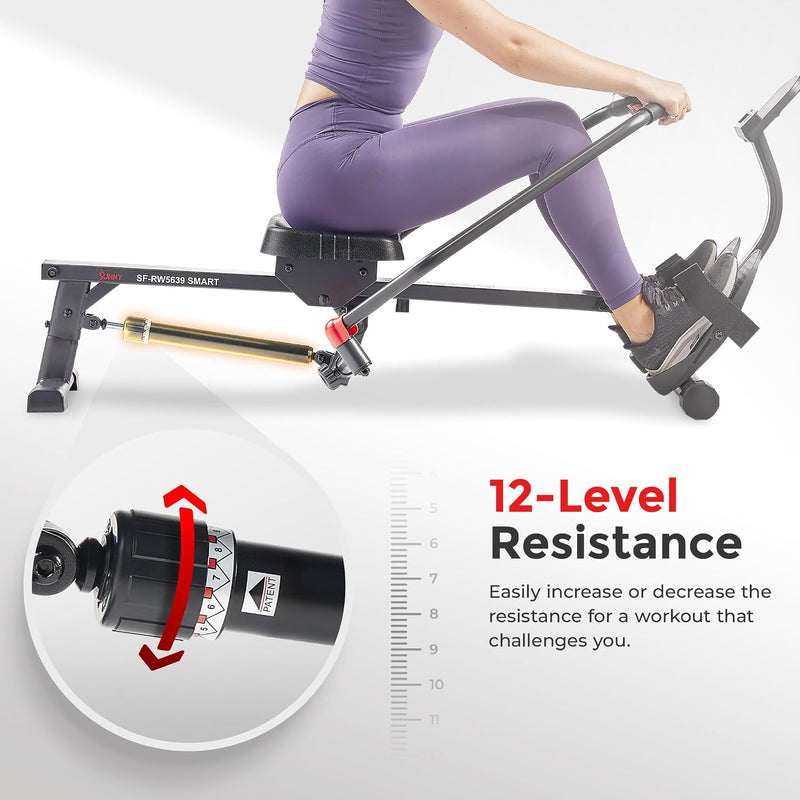 Compact Hydraulic Rower with 12-Level Resistance