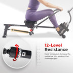 Compact Hydraulic Rower with 12-Level Resistance