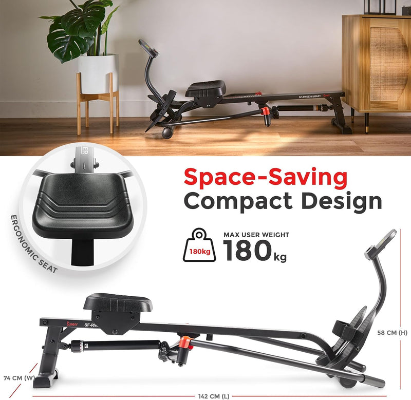 Compact Hydraulic Rower with 12-Level Resistance