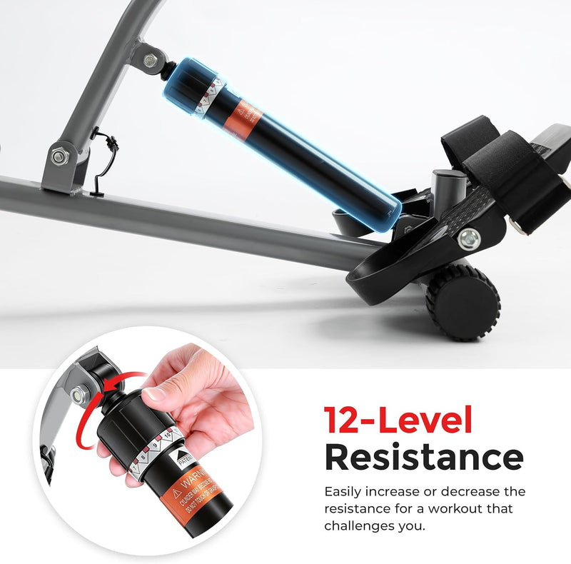 Compact Hydraulic Rower with 12-Level Resistance