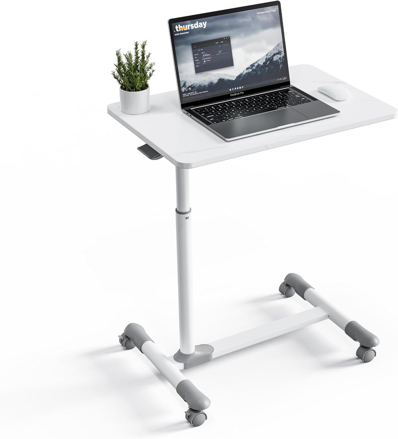 Compact Overbed Table with Wheels Marble