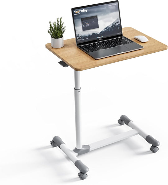 Compact Overbed Table with Wheels Adjustable Hospital Bed