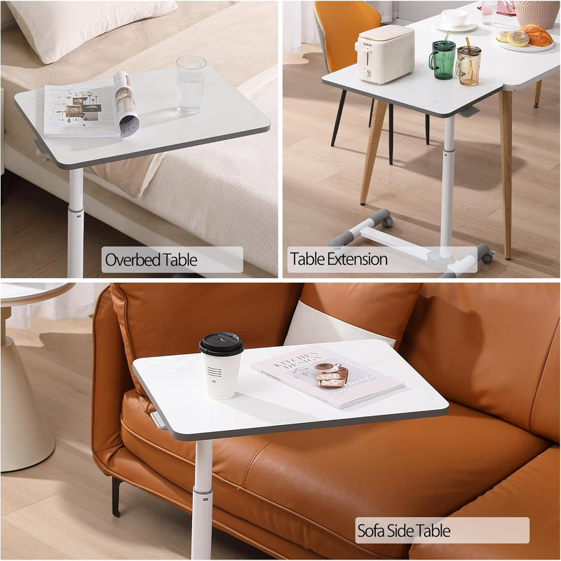 Compact Overbed Table with Wheels Marble