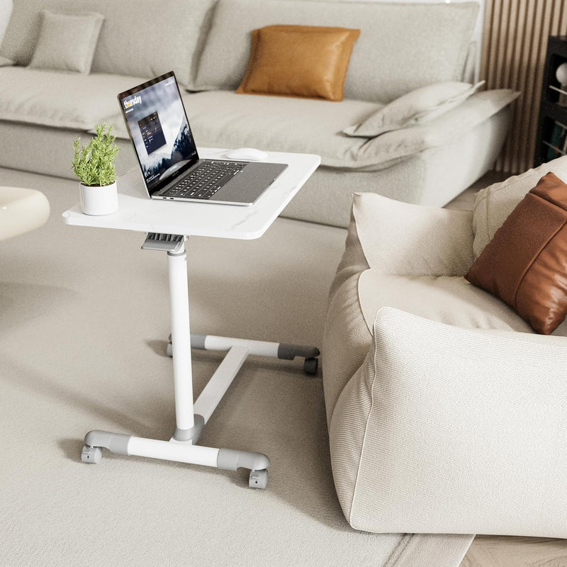 Compact Overbed Table with Wheels Marble