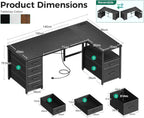 L Shaped Computer Desk with 6 Drawers Power