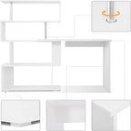 Computer Desk Corner with 4-Tier Storage Bookshelves Rotatable