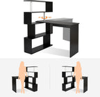 Computer Desk Corner with 4-Tier Storage Bookshelves Rotatable