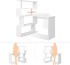 Computer Desk Corner with 4-Tier Storage Bookshelves Rotatable