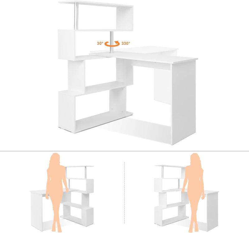 Computer Desk Corner with 4-Tier Storage Bookshelves Rotatable