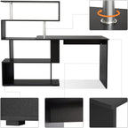 Computer Desk Corner with 4-Tier Storage Bookshelves Rotatable