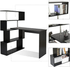 Computer Desk Corner with 4-Tier Storage Bookshelves Rotatable