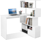 Computer Desk Corner with 4-Tier Storage Bookshelves Rotatable