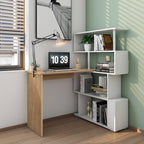 Computer Desk Corner with 4-Tier Storage Bookshelves Rotatable