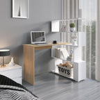 Computer Desk Corner with 4-Tier Storage Bookshelves Rotatable