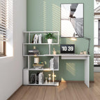 Computer Desk Corner with 4-Tier Storage Bookshelves Rotatable