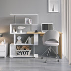 Computer Desk Corner with 4-Tier Storage Bookshelves Rotatable