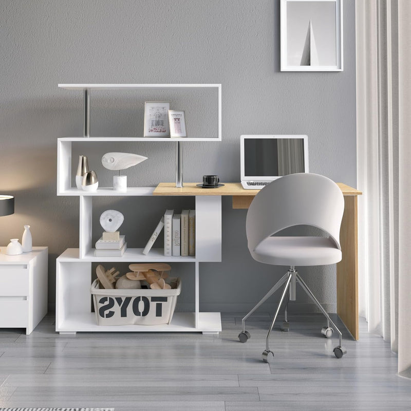 Computer Desk Corner with 4-Tier Storage Bookshelves Rotatable