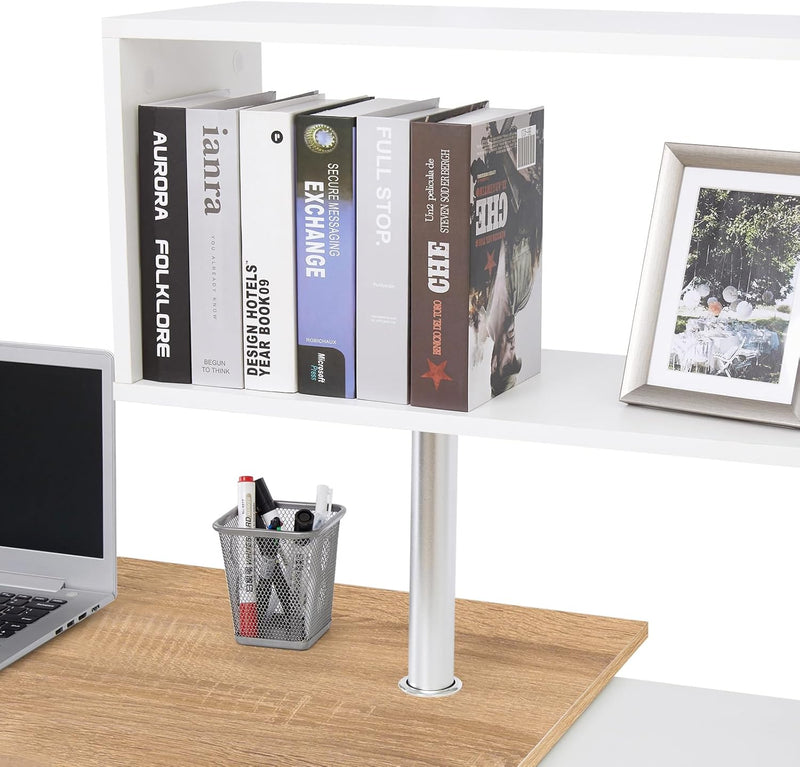 Computer Desk Corner with 4-Tier Storage Bookshelves Rotatable